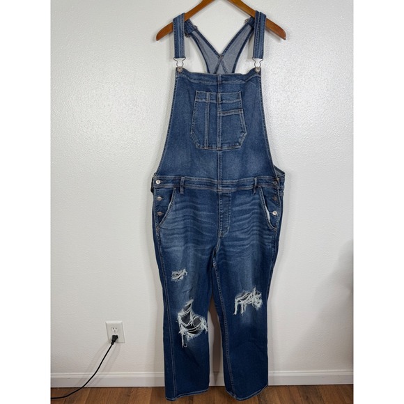 American Eagle Outfitters Denim - American Eagle Tomgirl Overalls Womens XXL Blue Denim Distressed Ripped Stretch